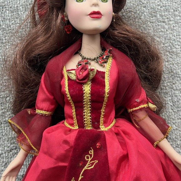 Disney Princess Belle Red Dress Gown Porcelain Doll Beauty The Beast Collectible - Picture 4 of 16